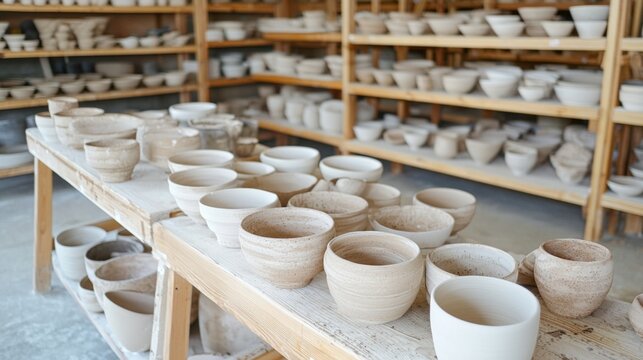 Handgefertigte Keramikschalen im Atelierambiente als Inspiration f&uuml;r handwerkliche Wohndekoration