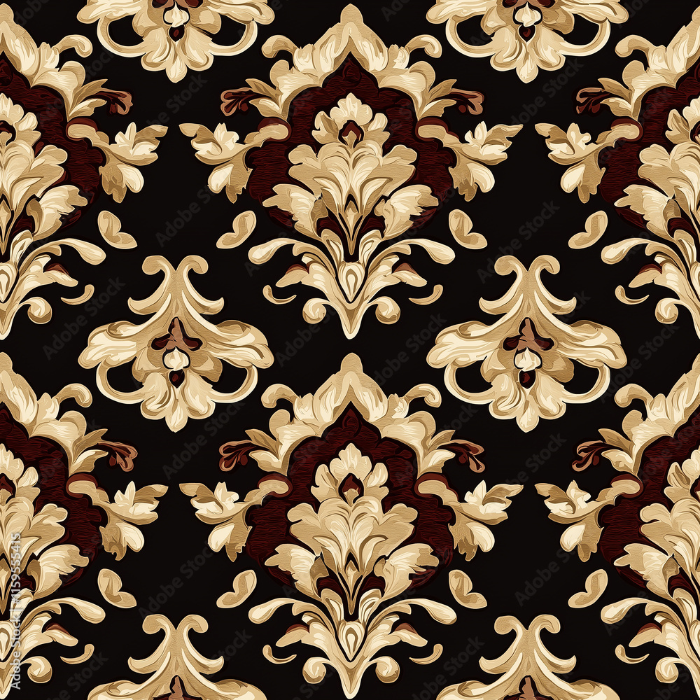 Poster elegant block-print carpet seamless pattern design in luxurious setting textile art home decor rich 