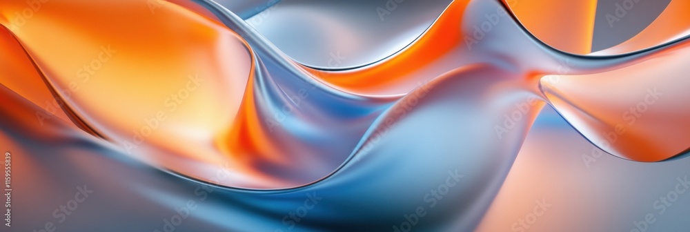 Poster dynamic abstract gloss waves in vibrant orange and blue tones flowing smoothly across a textured bac