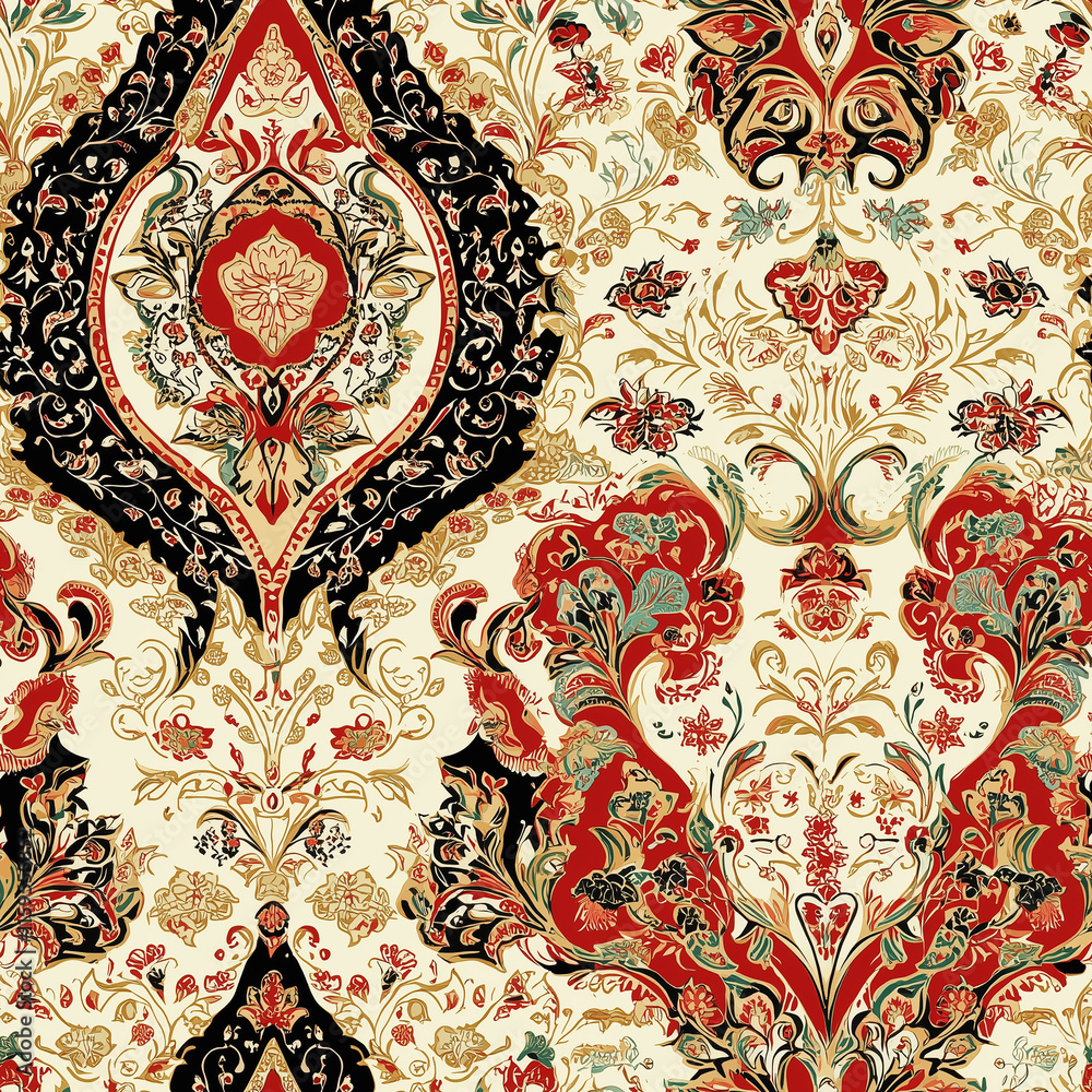 Poster seamless block-print carpet design living room textile art warm environment aesthetic viewpoint time
