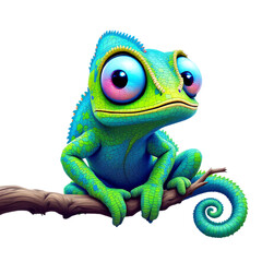 Fototapeta premium Cartoon vibrant Chameleon with Big Eyes Blending, ai generated