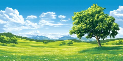 Naklejka premium Forest edge with open grassland and mountain views