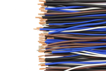 Electric copper stranded insulated mounting wires. Close-up. Soft focus. Transparent background in png.