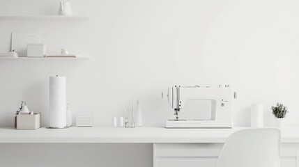 Modern minimalist sewing room with minimal decor. Featuring clean lines and a practical design