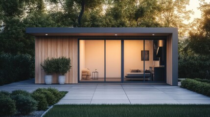 Modern minimalist shed with minimal decor. Featuring clean lines and a practical design