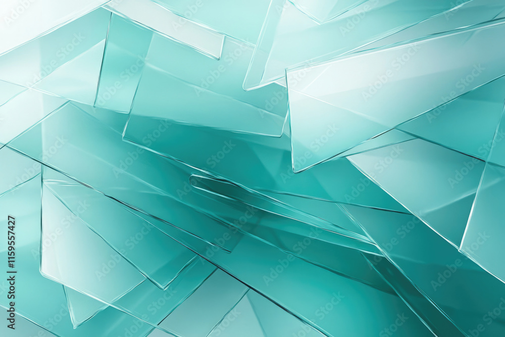 Wall mural abstract background of overlapping teal glass shards creating a modern, geometric design.