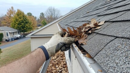 Naklejka premium Unverzichtbarer Frühjahrs-Dachrinnenreinigungsservice mit Leiter für die Instandhaltung und Sicherheit Ihres Zuhauses