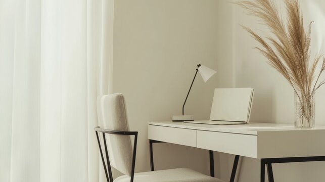 Modern minimalist study area with minimal decor. Featuring clean lines and an open design