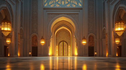 Beautiful Architectural pillars in mosque, mosque interior design.