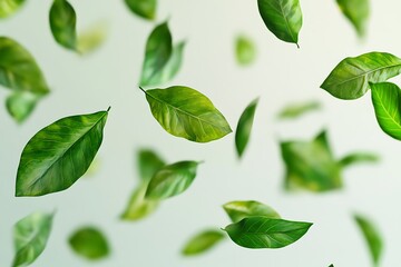 Fototapeta premium Green Leaf Collection: Artistic Watercolor and Detailed Digital Illustrations Featuring Clovers, Tropical Leaves, Falling Foliage, and Textured Dry Leaves - Perfect for Nature-Themed Designs and Decor