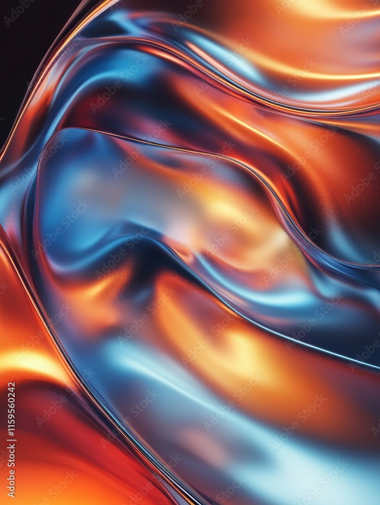 Poster Vibrant glossy waves create a mesmerizing abstract pattern with rich colors and fluid shapes in modern design. Generative AI