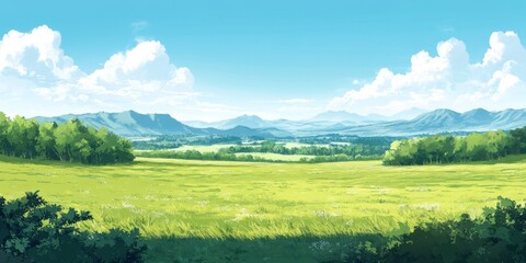 Obraz premium Scenic grassland with fluffy clouds and rolling hills