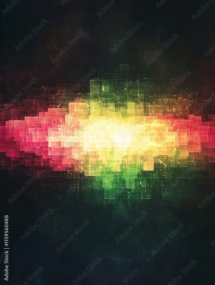 Leinwandbilder Glowing abstract mosaic with vibrant pixelated elements creating a dynamic visual effect. Generative AI
