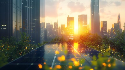 A clean, modern energy grid powered by a combination of solar, wind, and geothermal technologies,...