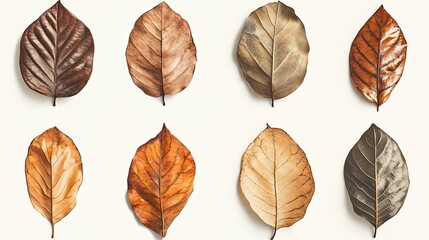 Fototapeta premium Green Leaf Collection: Artistic Watercolor and Detailed Digital Illustrations Featuring Clovers, Tropical Leaves, Falling Foliage, and Textured Dry Leaves - Perfect for Nature-Themed Designs and Decor