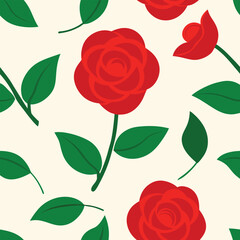 Seamless rose pattern with floral beauty and romantic red blossoms