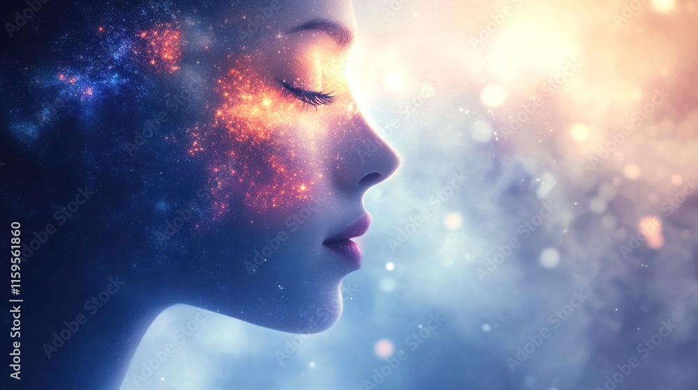 Poster abstract portrait with glowing effects and soft light