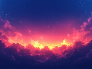 Vibrant Sunset Sky Filled With Colorful Clouds and Stars