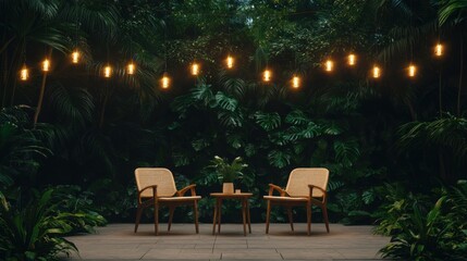 Gemütliche Gartenterrasse mit Lichterketten für eine entspannte Frühlingsabendstimmung