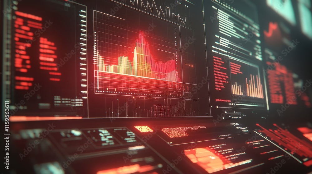 Poster digital interface with glowing analytics display