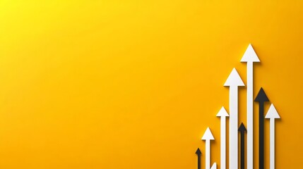 Business presentation template featuring arrows rising on a yellow background Vector illustration for growth concepts