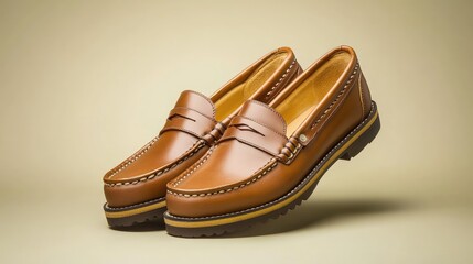 Naklejka premium Elegant Brown Leather Loafers: Timeless Footwear for Modern Style