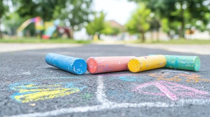 Obraz premium Bunte Kreidekunst auf der Einfahrt: Feiern Sie die Kreativität des Frühlings und das Spielen im Freien