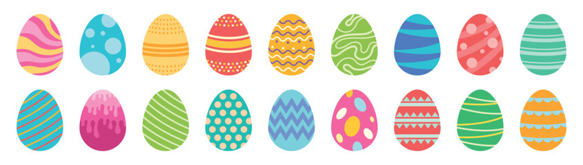 Easter egg set. Colorful eggs, ornament, pattern, decorative, dyed egg.