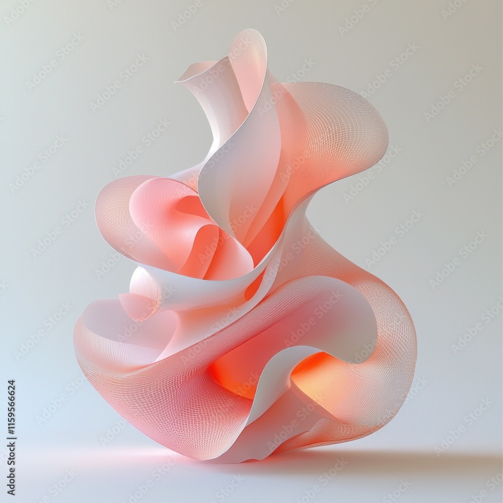 Aufkleber an intricate surreal abstract form with flowing curves and soft pink and white colors captivates onl