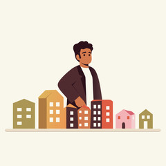 African american young adult man pointing condo 2D cartoon character
