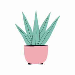 Home plants in cute pots in flat style. home flowers, greenery. hand drawn vector illustration isolated on white background. stock illustration