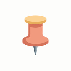 Cute cartoon push pin with plastic red top and needle. Thumbtack, pointer, fixation button head for attaching paper to notice and cork board. Hand drawn office and school stationery clipart isolated. 