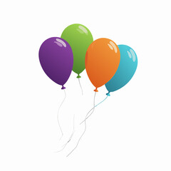 Colorful helium balloons for a happy party celebration isolated on white