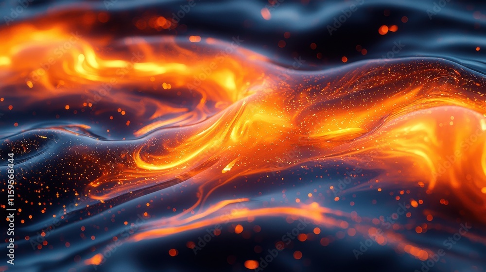 Poster dynamic fluid overlay of lava flow abstract art high-resolution textures dark environment close-up v