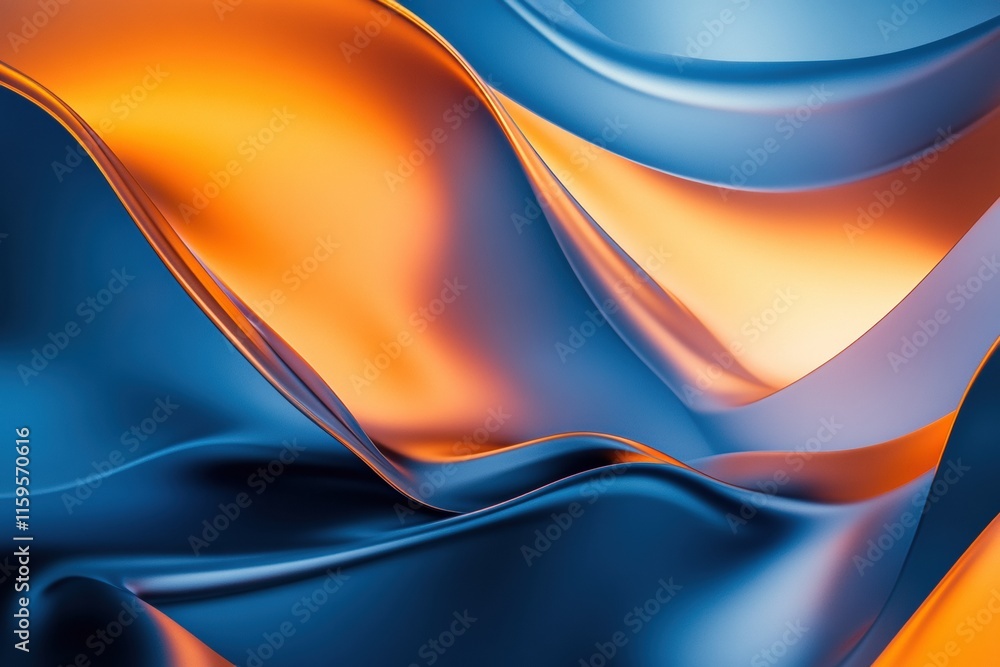 Poster glossy abstract waves flowing in vibrant orange and blue tones create a captivating visual experienc