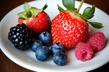Obraz premium Fresh berries on a white plate for enjoyment