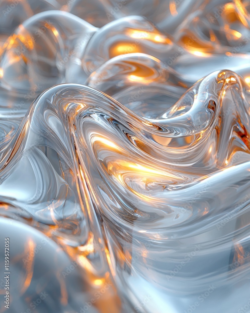 Poster fluid overlay of transparent flowing textures abstract art high-resolution visuals illuminated envir