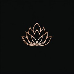 Fototapeta premium Golden lotus flower blooming on black background representing purity and enlightenment, logo for spa