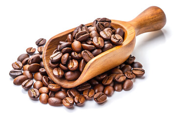 Obraz premium coffee beans in wooden scoop isolated on white background