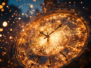 Obraz premium Dramatic Countdown Clock Captures Radiant Fireworks Burst