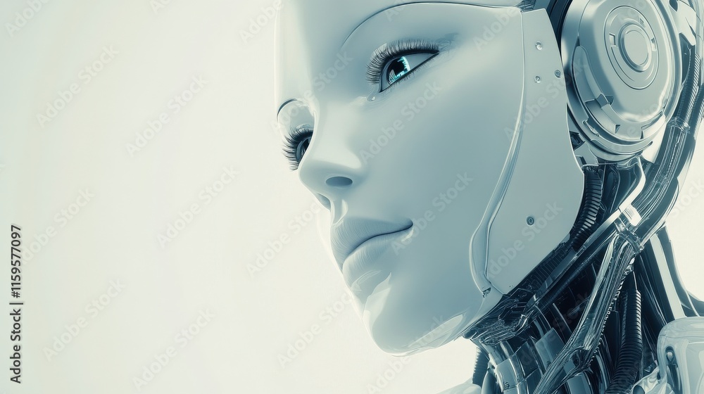 Poster modern robot aesthetic with clean lines and soft light
