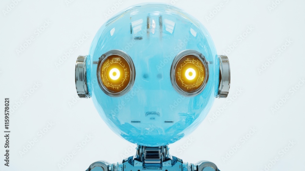 Poster robot with digital interface on white background