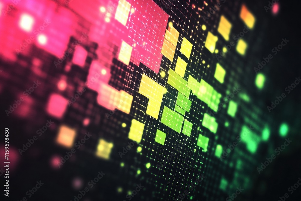 Leinwandbilder vibrant abstract mosaic featuring glowing pixelated elements in dynamic colors. generative ai