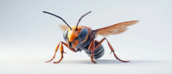 Fototapeta premium Close-up of a large hornet, orange and black insect, detailed 3D render.