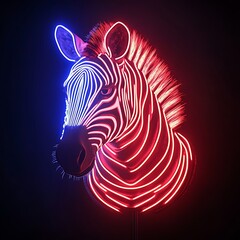 Artistic zebra with neon-lit striped mane under bright lights picture
