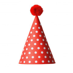 Vibrant Red Party Hat with White Polka Dots and Pompom for Celebrations and Festive Events