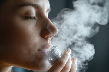 Woman using a steam inhaler for soothing relief and respiratory comfort