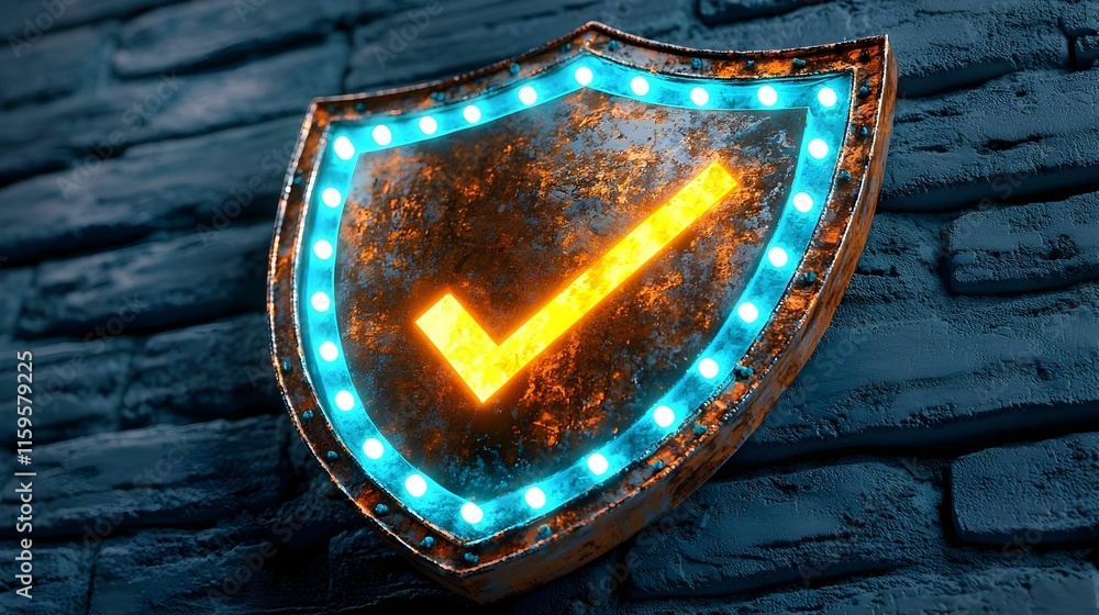Poster rusty shield of resilience, a weathered emblem representing the rust programming language's strength