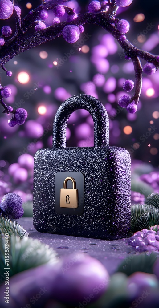 Poster digital payment security, showcasing a modern interface with locks and shields, emphasizing trust an