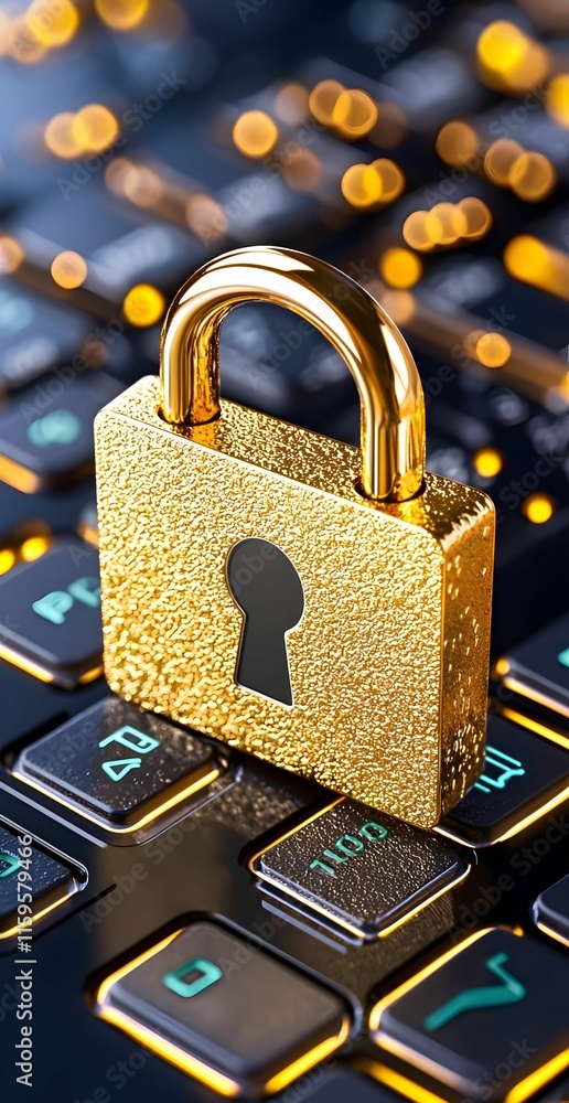 Poster digital payment security, showcasing online transactions, encryption symbols, user interface element